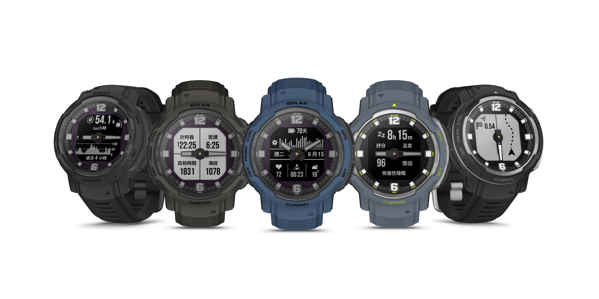 為應援各式玩家穿搭需求，garmin Instinct Crossover 以硬派外型搭配強悍雙層錶圈，並推出5款內斂沉穩選色