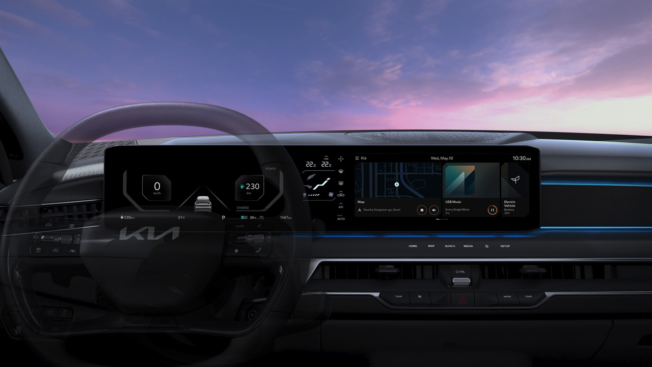 4.the Kia Ev9 樂系統注重「opposites Un Ited 」視覺概念，以向上 用在其中。
