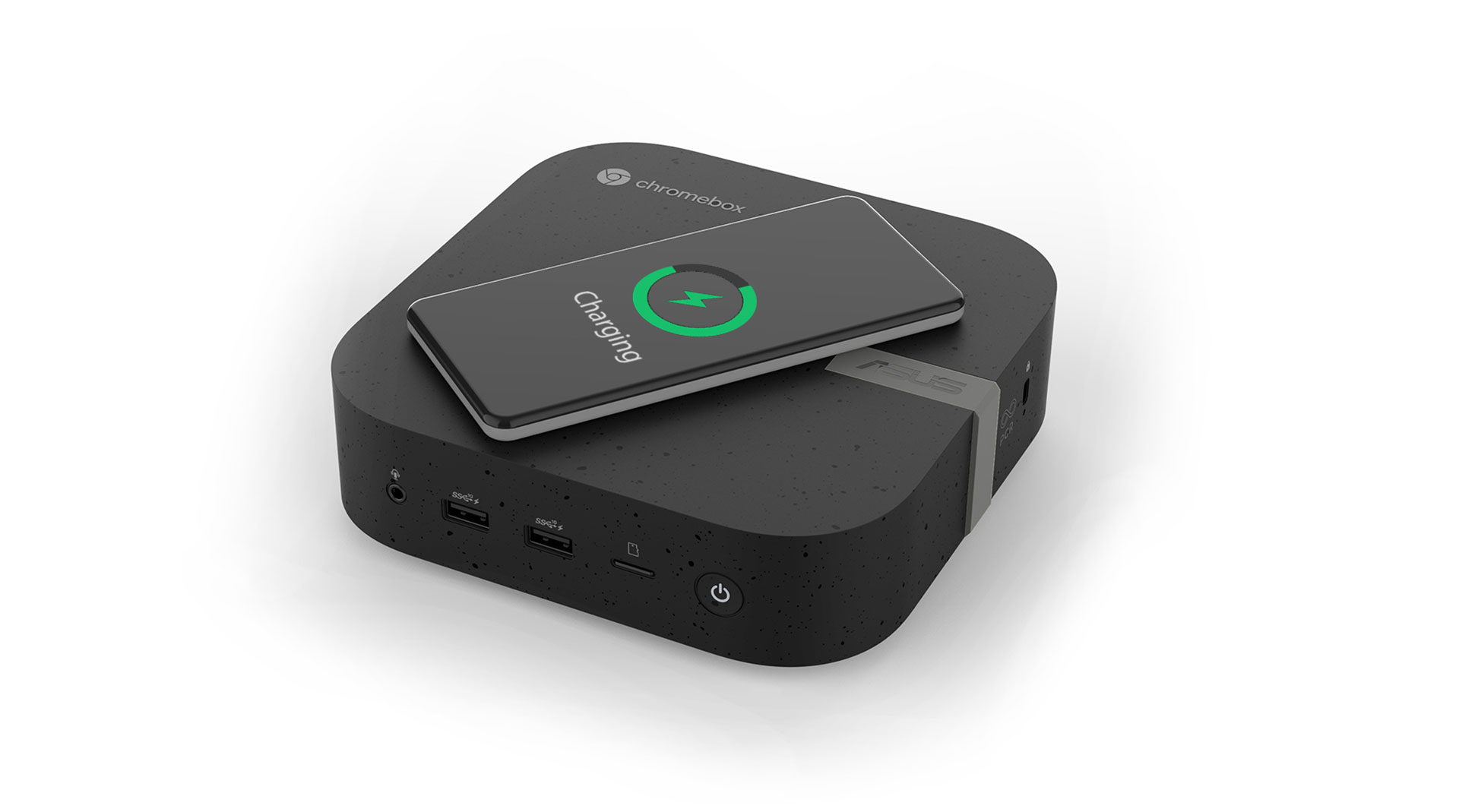 Asus Chromebox 5為首款可選配內建15瓦無線充電器的chromebox，使用者無需透過纜線即可為相容的智慧型手機、無線耳機等行動裝置充電。