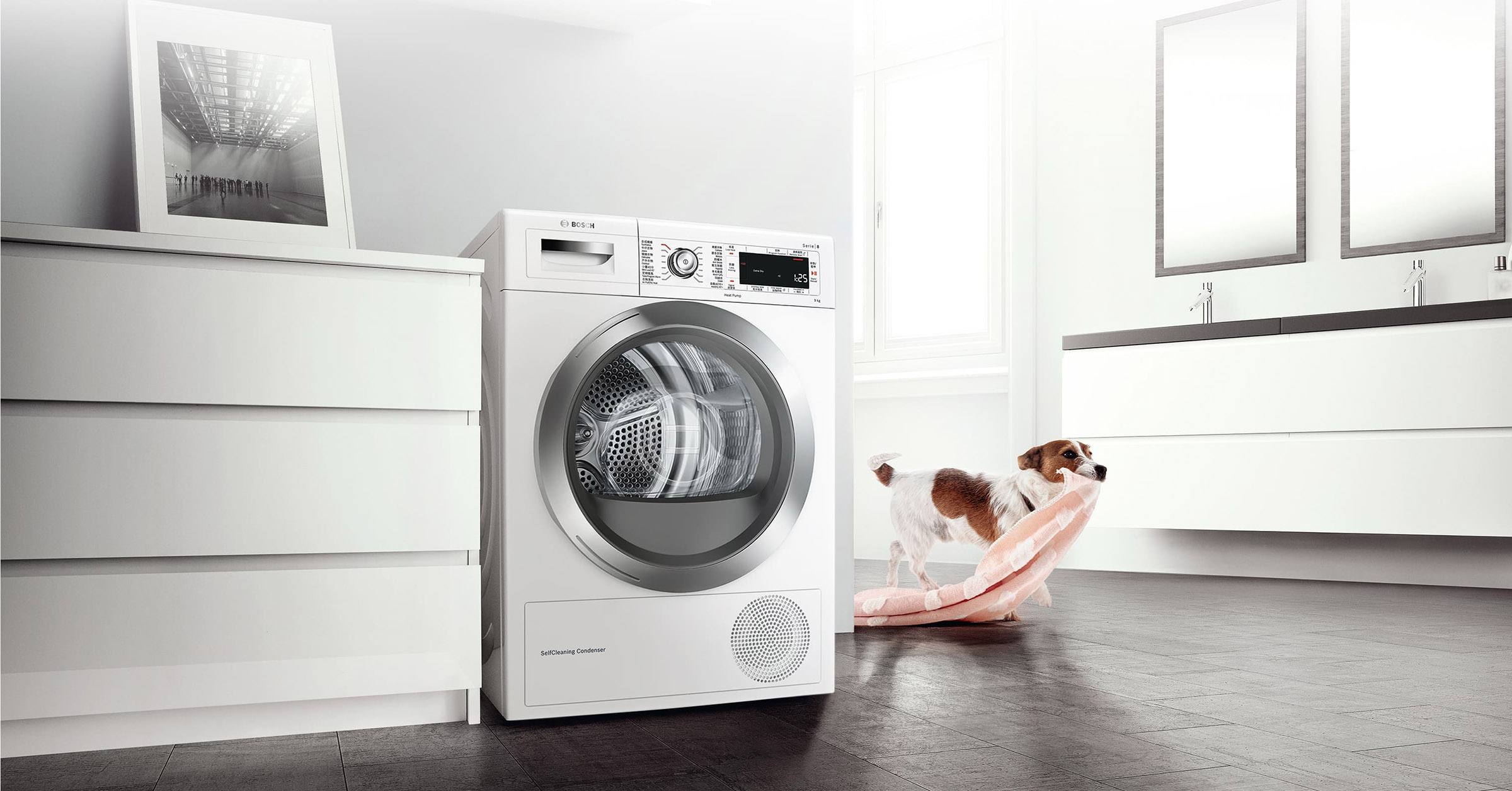 Bosch Heat Pump速效乾衣機有效去菌除蟎達99，可將常見的細菌與塵蟎一網打盡，有效遏止病源、過敏原。