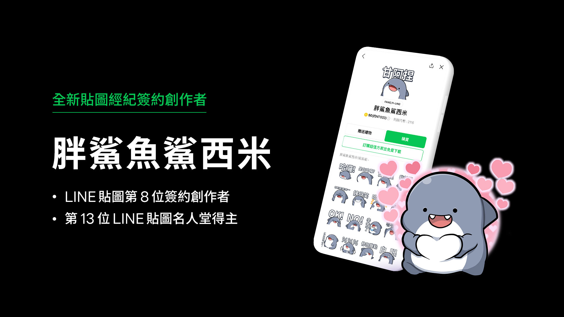 【圖1】line貼圖簽下「胖鯊魚鯊西米」角色經紀授權