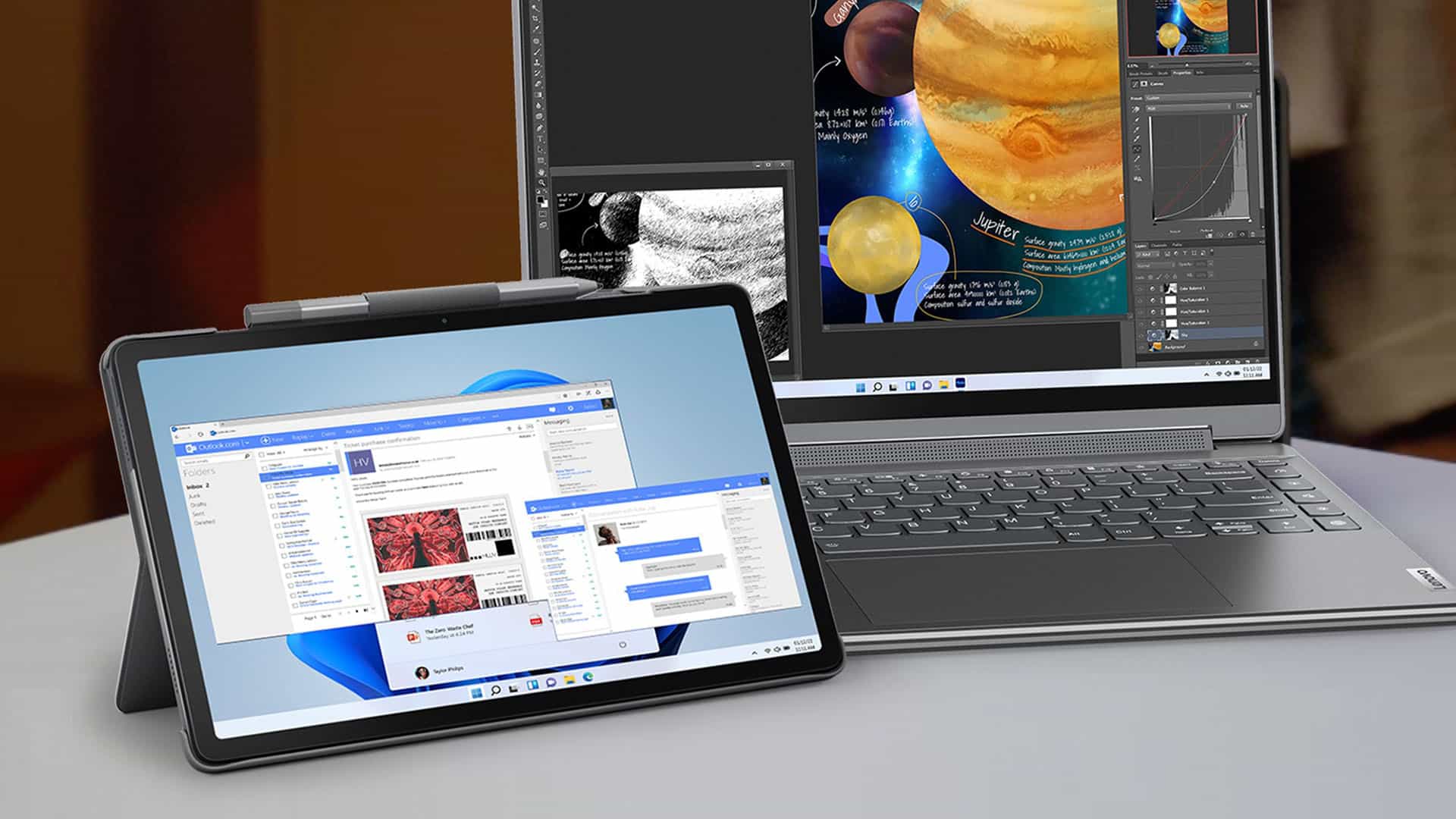 【新聞照片2】商務級平板lenovo Tab P11（第2代）可以和windows電腦進行無線連線，成為觸控式外接螢幕，提供更加寬廣的視野。